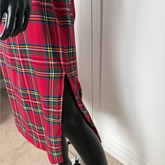 New York & Company Vibrant Red Plaid Midi Skirt - Picture 2 of 6